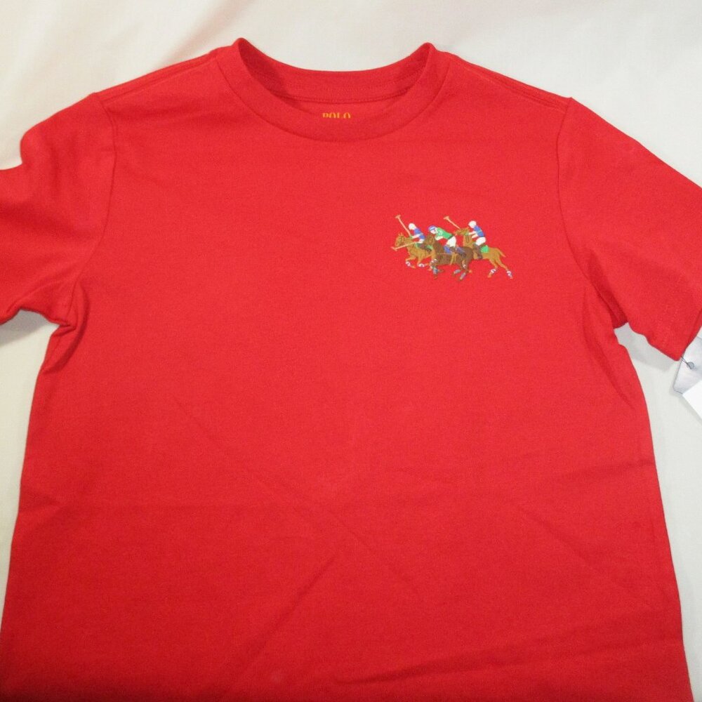 NWT Polo Ralph Lauren Red Three Pony T-Shirt Boys 6